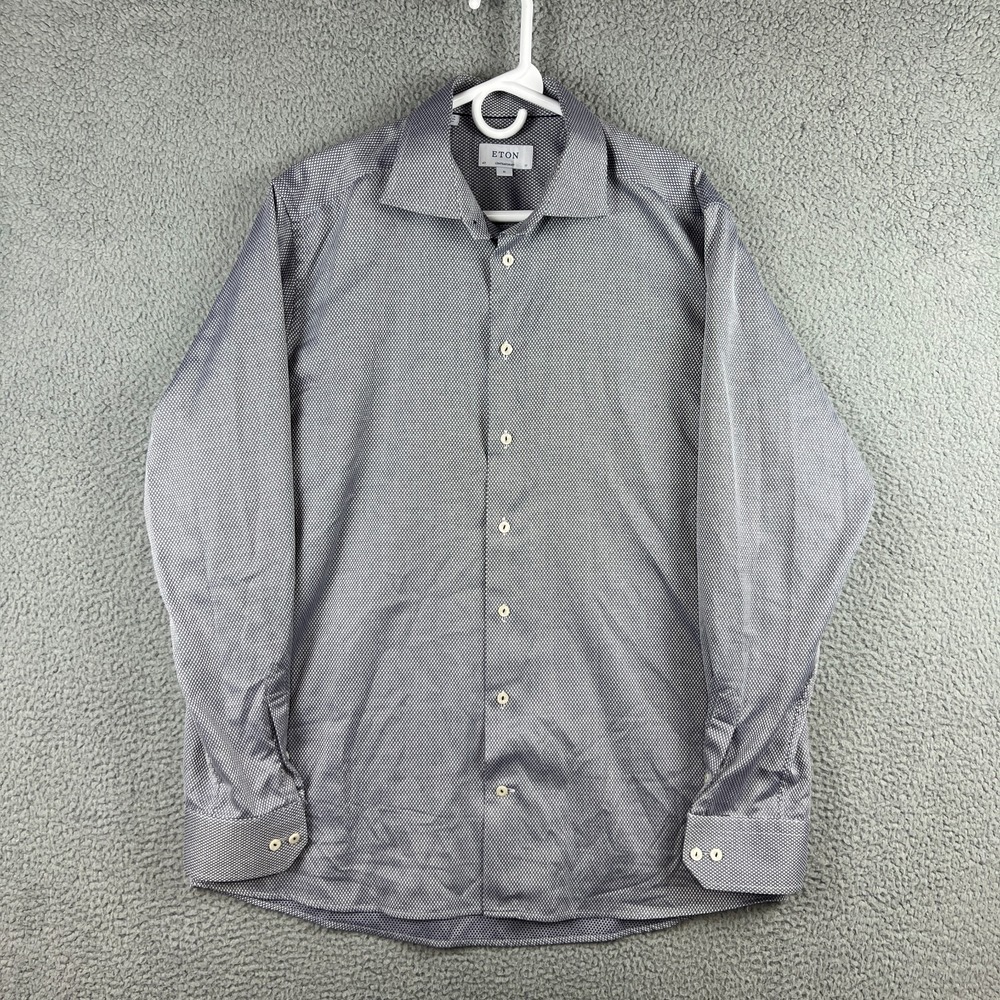 Eton Blue Diamond Pattern Long Sleeve Contemporary‎ Dress Shirt Mens XL 43 / 17